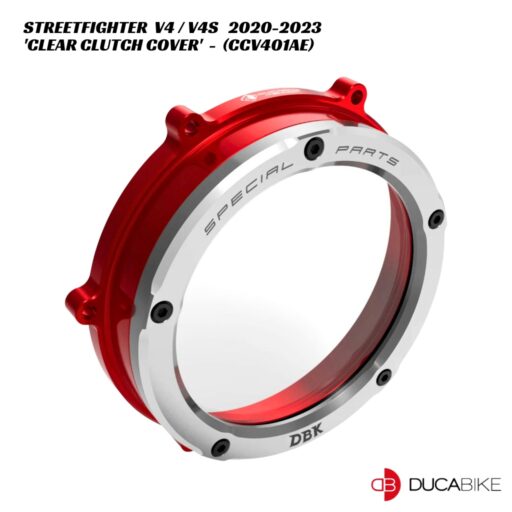 DucaBike Billet Clear Clutch Cover CCV401AE - RED/SLV - Ducati Streetfighter V4 / V4S 2020-2023