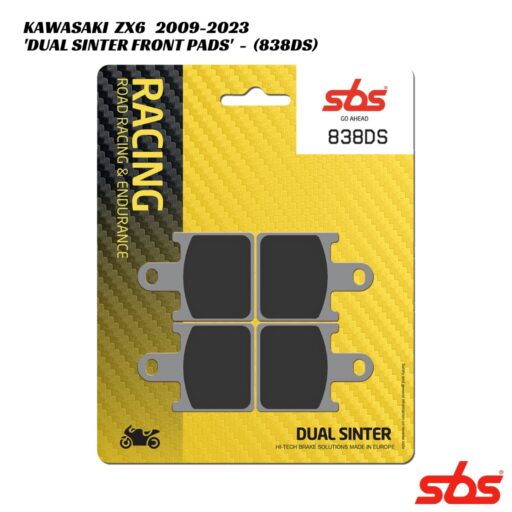 SBS Dual Sinter Racing Front Brake Pads - 838DS - Kawasaki ZX6 2009-2023