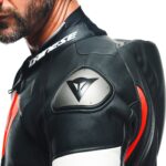 Dainese TOSA 1PC Leather Suit - BLACK/FLUO-RED/WHITE