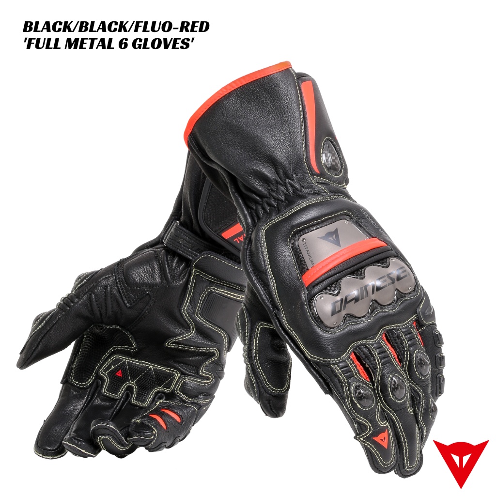 Dainese Full Metal 6 Leather Gloves - BLACK/BLACK/FLUO-RED