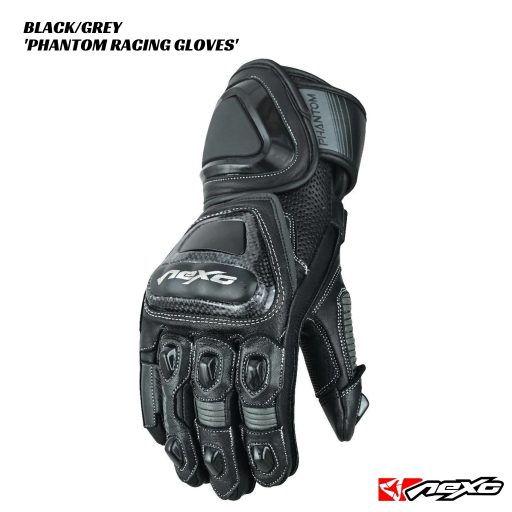 Nexo Phantom Racing Leather Gloves - BLACK/GREY