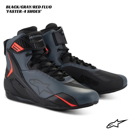 Alpinestars Faster-4 Shoes - BLACK/GREY/RED FLUO