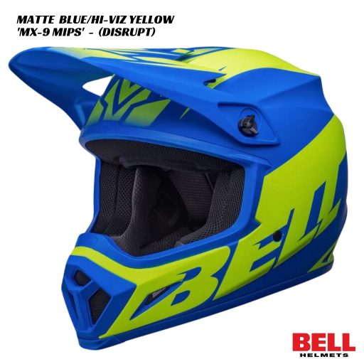 Bell MX-9 MIPS Disrupt Helmet - MATTE BLUE/HI-VIS YELLOW