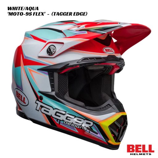 Bell Moto-9S Flex Tagger Edge Helmet - ECE 22/06 - WHITE/AQUA