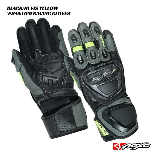 Nexo Phantom Racing Leather Gloves - BLACK/HI VIS YELLOW