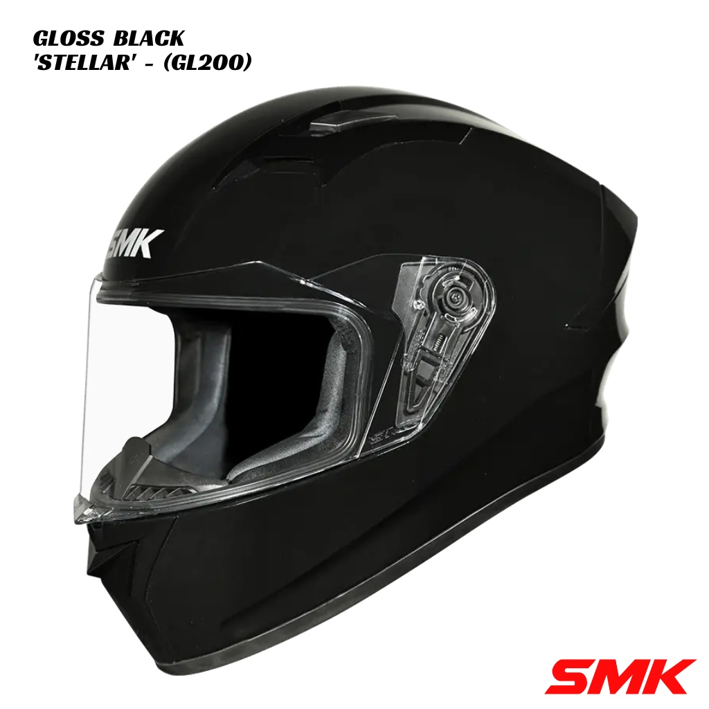 SMK Stellar Gloss Black Helmet - GL200