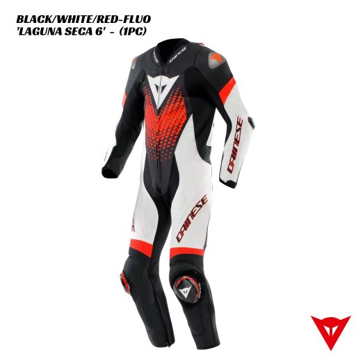 Dainese LAGUNA SECA 6 1PC Leather Suit - BLACK/WHITE/RED-FLUO