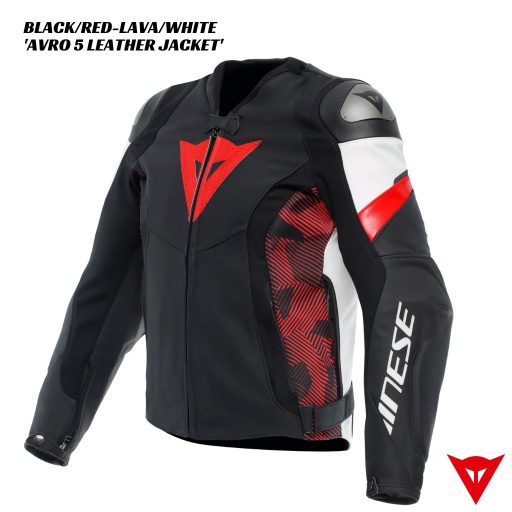 Dainese AVRO 5 Leather Jacket - BLACK/RED-LAVA/WHITE
