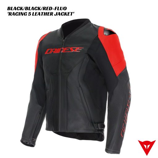 Dainese Racing 5 Perforated Leather Jacket - BLACK/BLACK/RED-FLUO