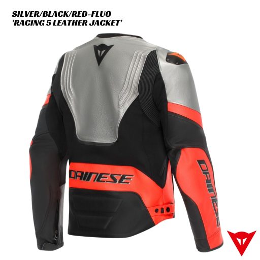 Dainese Racing 5 Leather Jacket - SILVER/BLACK/RED-FLUO