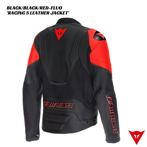Dainese Racing 5 Perforated Leather Jacket - BLACK/BLACK/RED-FLUO
