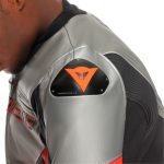 Dainese Racing 5 Leather Jacket - SILVER/BLACK/RED-FLUO